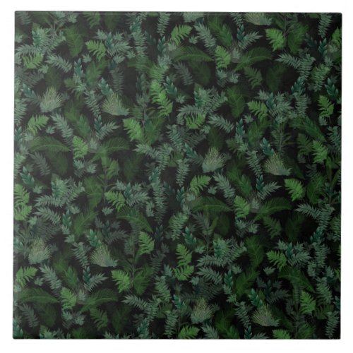 Modern Tropical Greenery Black Green Foliage  Ceramic Tile