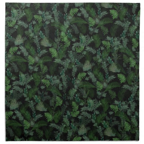 Modern Tropical Greenery Black Green Foliage  Cloth Napkin