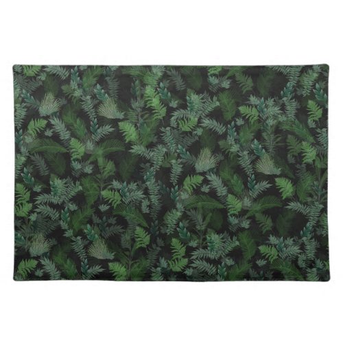 Modern Tropical Greenery Black Green Foliage  Cloth Placemat