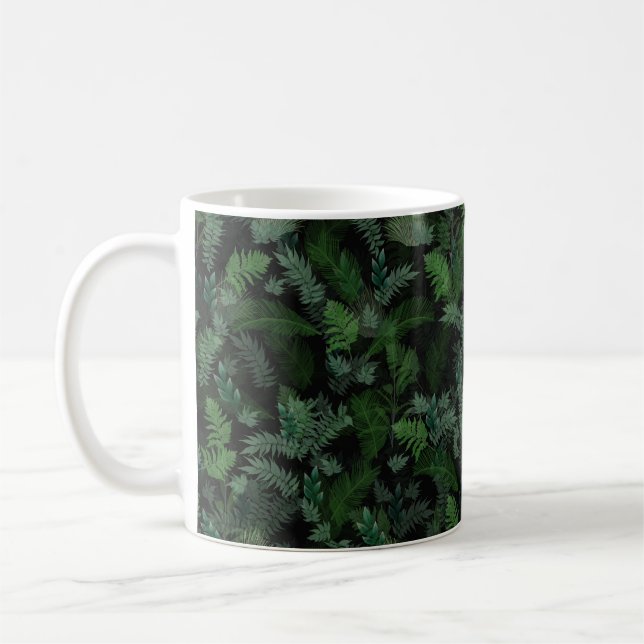 Modern Tropical Greenery Black Green Foliage  Coffee Mug (Left)