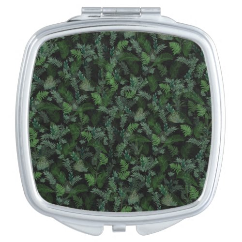 Modern Tropical Greenery Black Green Foliage  Compact Mirror