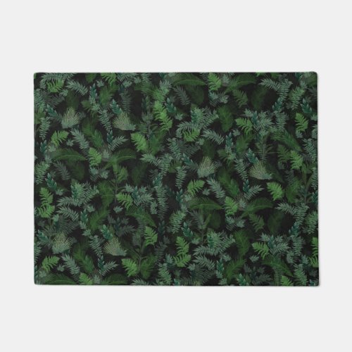 Modern Tropical Greenery Black Green Foliage  Doormat