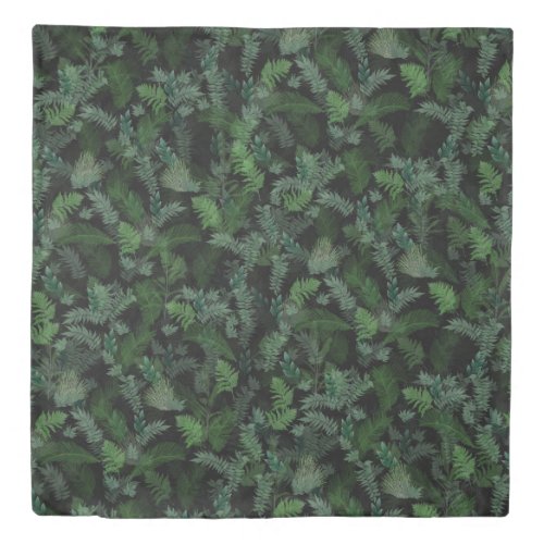 Modern Tropical Greenery Black Green Foliage  Duvet Cover