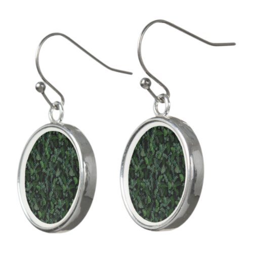 Modern Tropical Greenery Black Green Foliage  Earrings