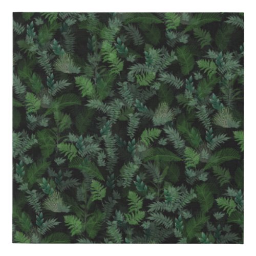 Modern Tropical Greenery Black Green Foliage  Faux Canvas Print