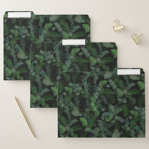 Modern Tropical Greenery Black Green Foliage  File Folder
