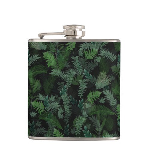 Modern Tropical Greenery Black Green Foliage  Flask