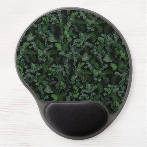 Modern Tropical Greenery Black Green Foliage  Gel Mouse Pad