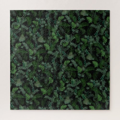 Modern Tropical Greenery Black Green Foliage  Jigsaw Puzzle