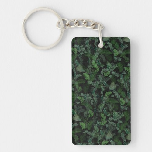 Modern Tropical Greenery Black Green Foliage  Keychain