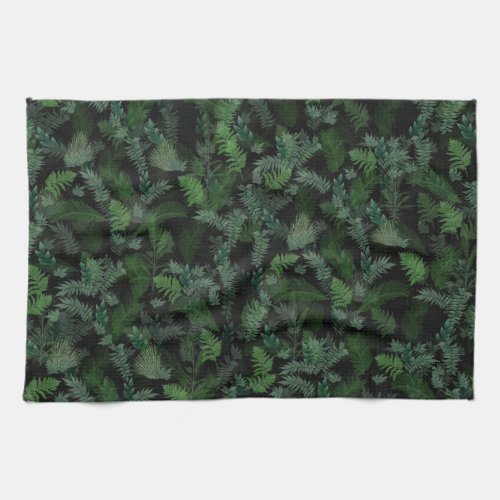 Modern Tropical Greenery Black Green Foliage  Kitchen Towel