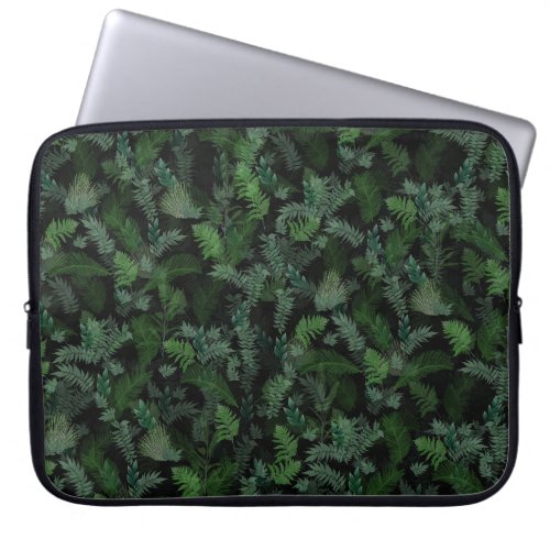 Modern Tropical Greenery Black Green Foliage  Laptop Sleeve