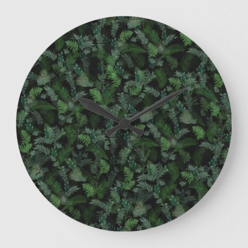 Modern Tropical Greenery Black Green Foliage  Large Clock