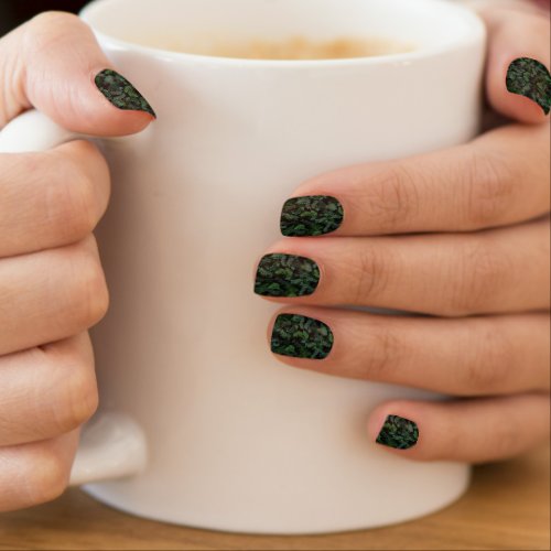 Modern Tropical Greenery Black Green Foliage  Minx Nail Art