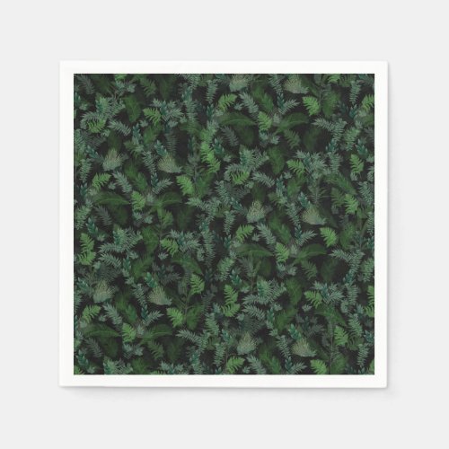 Modern Tropical Greenery Black Green Foliage  Napkins