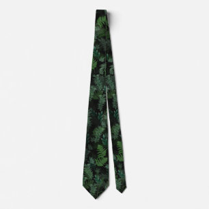 Modern Tropical Greenery Black Green Foliage Neck Tie
