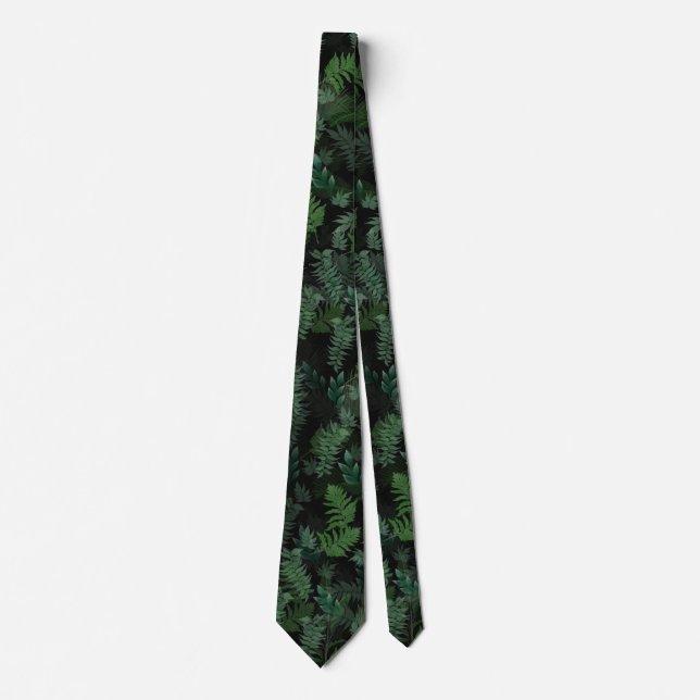 Modern Tropical Greenery Black Green Foliage  Neck Tie (Front)