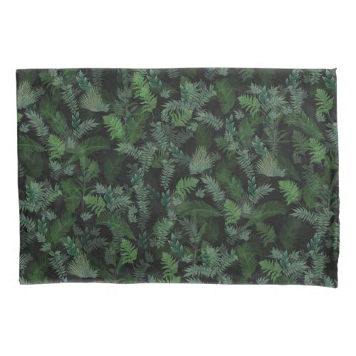 Modern Tropical Greenery Black Green Foliage  Pillow Case