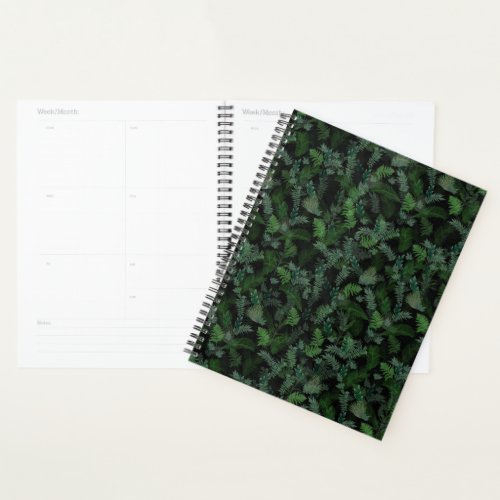 Modern Tropical Greenery Black Green Foliage  Planner