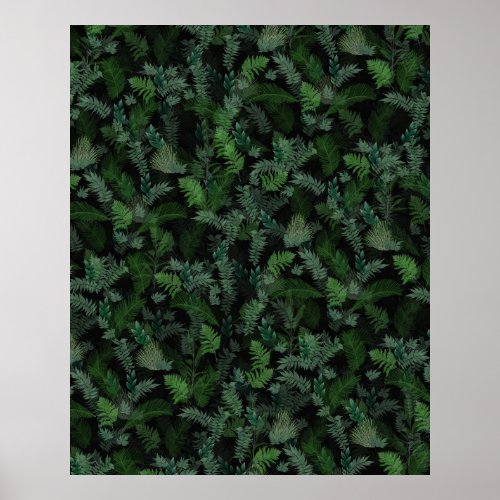 Modern Tropical Greenery Black Green Foliage  Poster