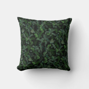 Modern Tropical Greenery Black Green Foliage Throw Pillow