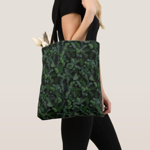 Modern Tropical Greenery Black Green Foliage  Tote Bag