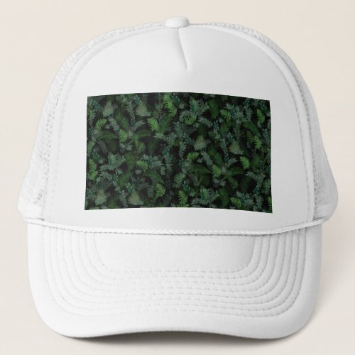 Modern Tropical Greenery Black Green Foliage  Trucker Hat