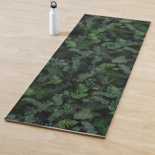 Modern Tropical Greenery Black Green Foliage  Yoga Mat