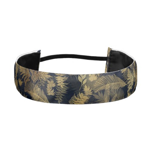 Modern Tropical Greenery Blue Gold Foliage Athletic Headband