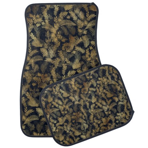 Modern Tropical Greenery Blue Gold Foliage Car Floor Mat