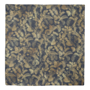 Modern Tropical Greenery Blue Gold Foliage Duvet Cover