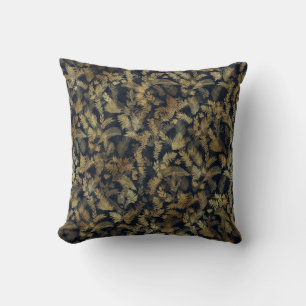 Modern Tropical Greenery Blue Gold Foliage Throw Pillow