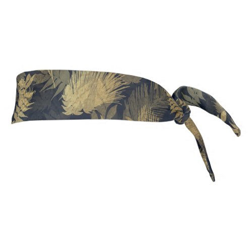 Modern Tropical Greenery Blue Gold Foliage Tie Headband