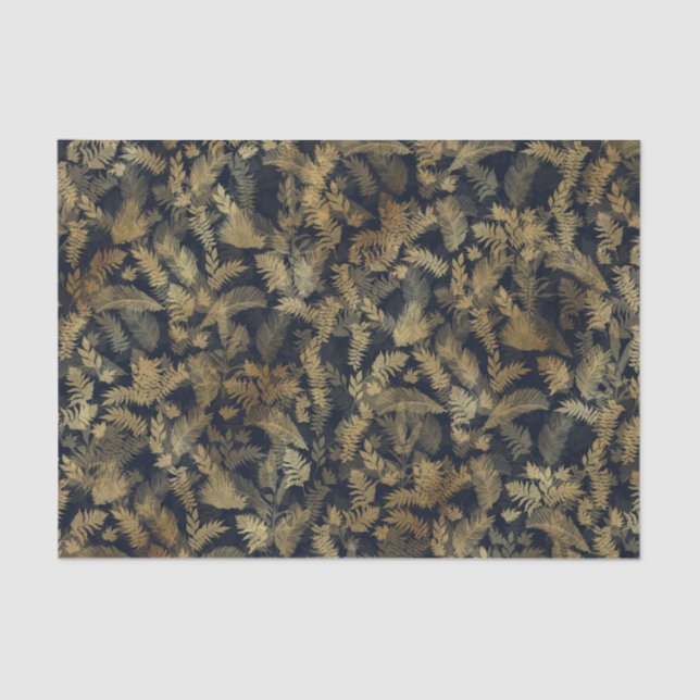 Modern Tropical Greenery Blue Gold Foliage Tissue Paper (Front)