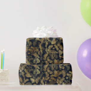 Modern Tropical Greenery Blue Gold Foliage Wrapping Paper