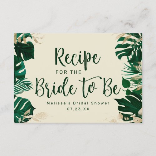 Modern Tropical Greenery Bridal Shower Recipe Enclosure Card