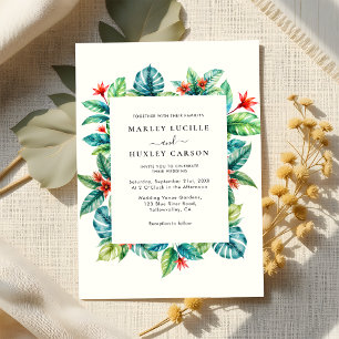 Modern Tropical Greenery Frame Summer Wedding Invitation
