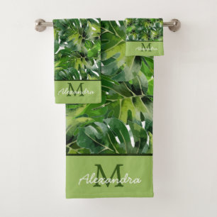 Modern Tropical greenery Leaves Bath Towel Set