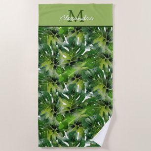 Modern Tropical greenery Leaves Beach Towel