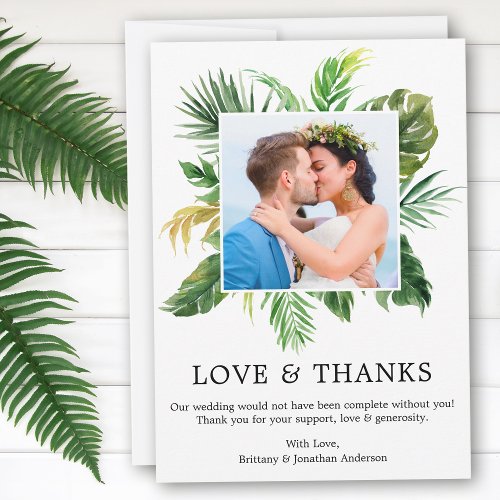 Modern Tropical Greenery Love and Thanks Wedding Thank You Card