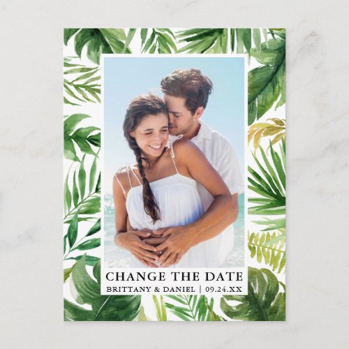 Modern Tropical Greenery Photo Change The Date Postcard