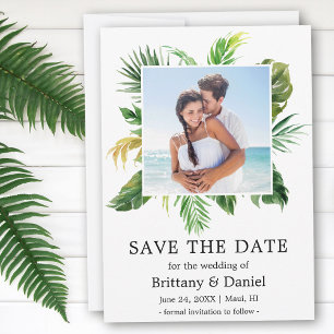 Modern Tropical Greenery Save The Date Photo Card