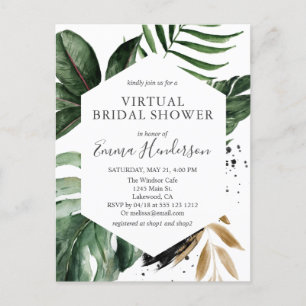 Modern Tropical Greenery Virtual Bridal Shower Invitation Postcard