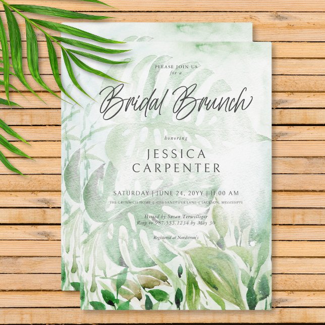 Modern Tropical Greenery Watercolor Bridal Brunch Invitation (Modern Tropical Greenery Watercolor Bridal Brunch Invitation)