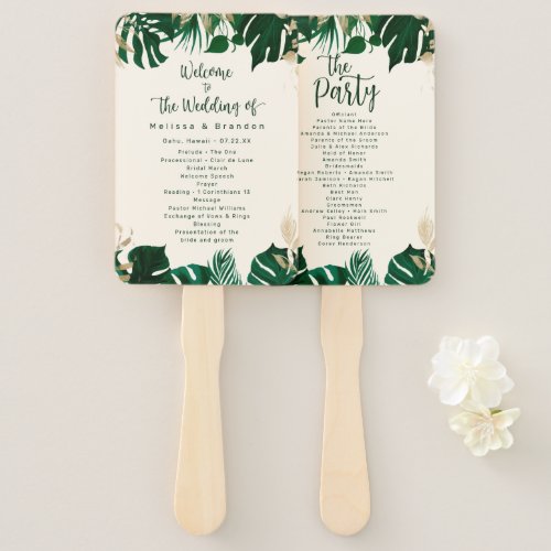 Modern Tropical Greenery Wedding Ceremony Program Hand Fan