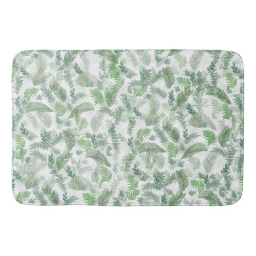 Modern Tropical Greenery White Green Foliage Bath Mat