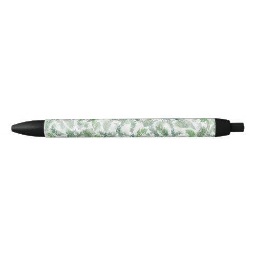 Modern Tropical Greenery White Green Foliage Black Ink Pen