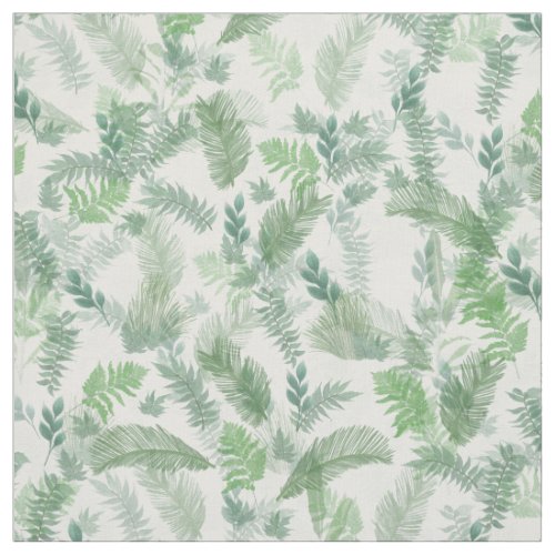 Modern Tropical Greenery White Green Foliage Fabric