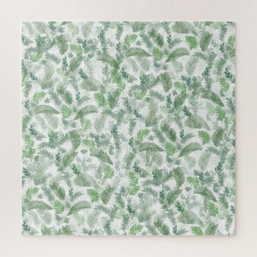 Modern Tropical Greenery White Green Foliage Jigsaw Puzzle