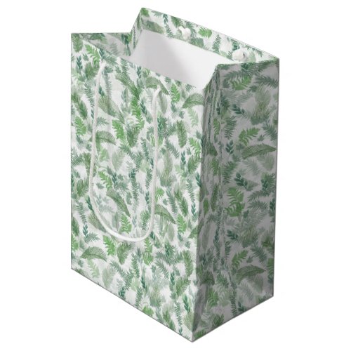 Modern Tropical Greenery White Green Foliage Medium Gift Bag